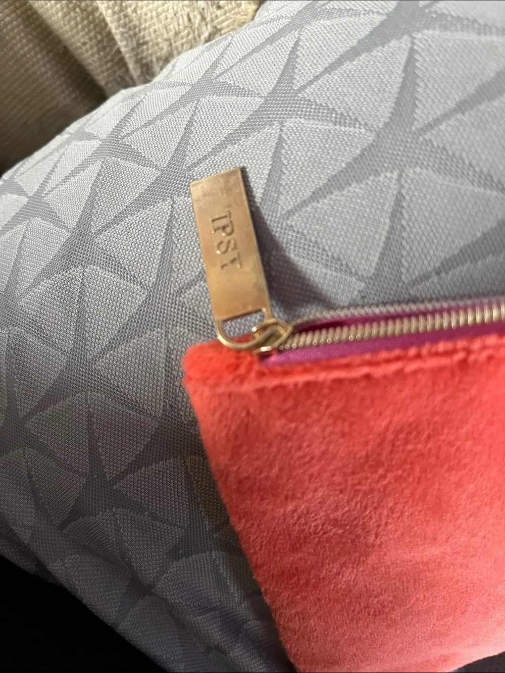 ipsy Pink and Red Two-Tone Velvet Cosmetic Pouch
